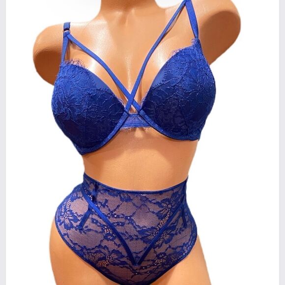 Victorias Secret Set Very Sexy Push Up Padded lace bra & High Waist Cheeky Blue - Picture 3 of 3